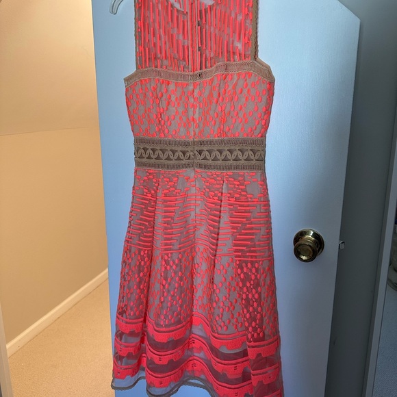Jonathan Simkhai cocktail dress - sheer with coral pattern detail - size 4 - Picture 2 of 4